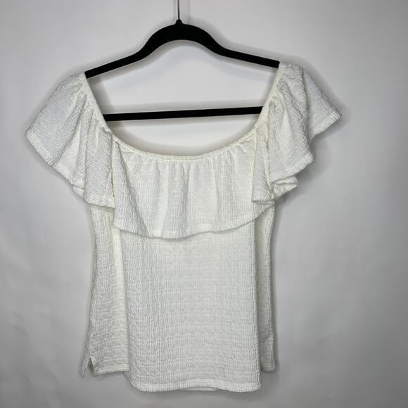 NWT Anthropologie Cream Knit Textured Ruffle Peasant Top Sz Small - Picture 2 of 5